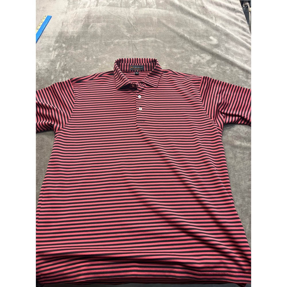 Peter Millar Summer Comfort Polo Shirt Mens XL‎ Pink Navy Blue Striped Golf Top